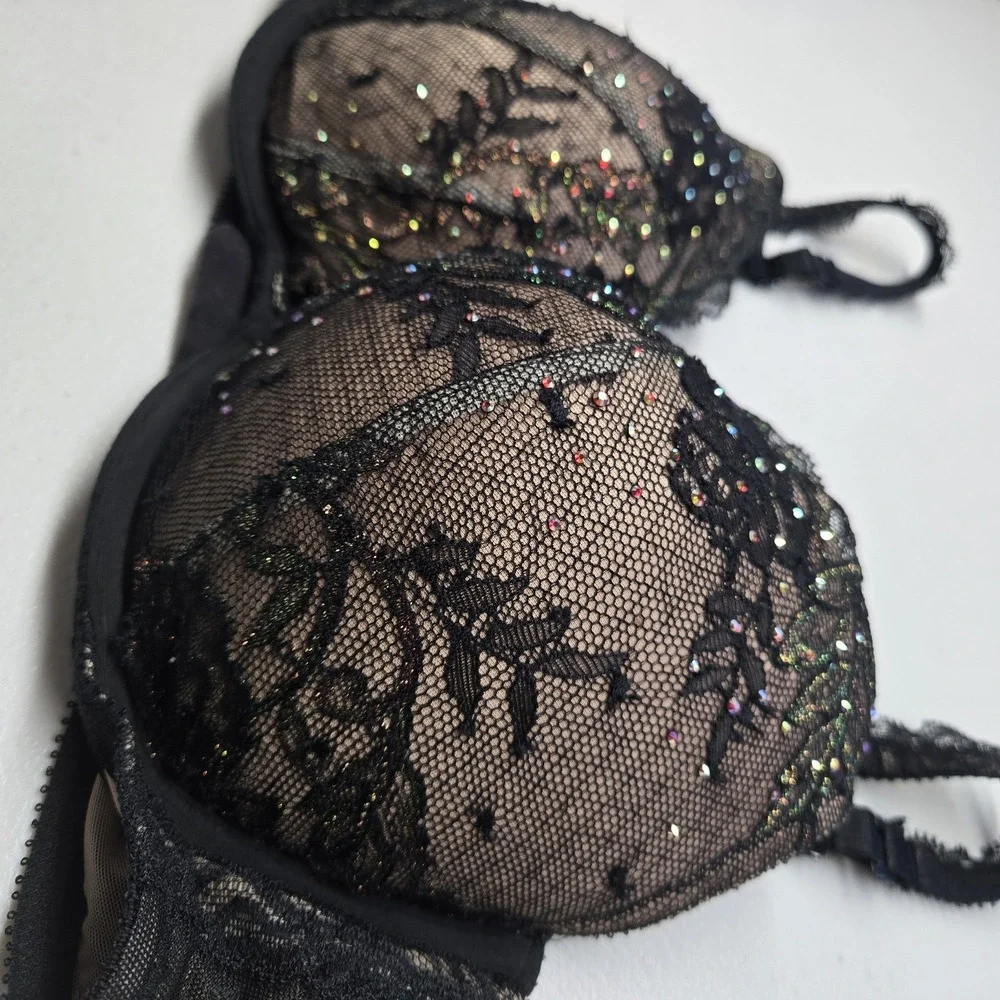 Victoria's‎ Secret Women Bra 34B Black Floral Balconette Underwired Lace